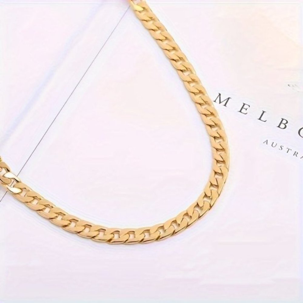 2pcs 18k Golden Plated Cuban Chain - Stylish Fusion of Bracelet and Necklace - Picture 3 of 8